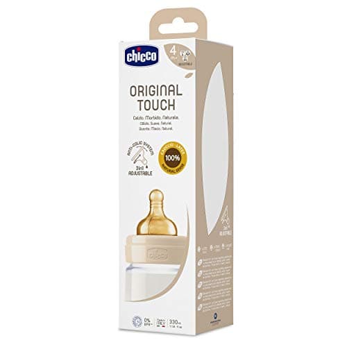 Chicco Original Touch Anti-Colic Bottle with Rubber Teat, 100% Natural Rubber Teat, 4 Months Adjustable Flow Bottle + Bottle with Plastic Bottle 330 ml, Beige - Image 5