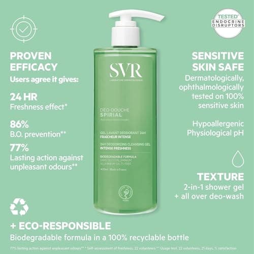 SVR - Spirial Déo-Douche - Gamme Spirial – Gel lavant déodorant 24h – Pour transpiration normale à excessive – Complexe probiotique, glycérine – 400 ml - Image 7
