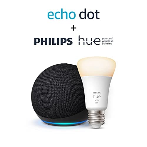 Echo Dot (5e génération) | Anthracite + Philips Hue White ampoule connectée (E27), Fonctionne avec Alexa - Kit de démarrage Maison connectée - Image 2