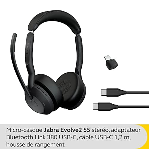 Jabra Evolve2 55, Casque Bluetooth Sans Fil, avec 4 Microphones, Réduction Active du Bruit, Design Léger, 18h Autonomie, Certifié MS Teams, Idéal Bureau & Maison, Noir - Image 3