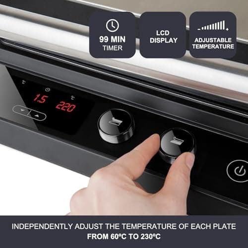 Black and Decker - Grill électrique 2 en 1 2000W, Plaque chauffante et grill, Ouverture à 180º, Contrôle de la température et du temps de cuisson, Écran LCD - Image 5
