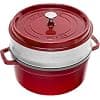 STAUB Enamelled Cast Iron Casserole Dish with Lid and Steam Basket, Suitable for All Heat Sources Including Induction, 4 to 5 People, Round, 26 cm, 5 L, 7.2 kg, Cherry - Image 2