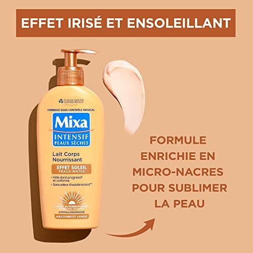 Mixa Intensif Peaux Sèches - Lait Corps Nourrissant Effet Soleil - Autobronzant - Hâle Doré Naturel Progressif et Uniforme - Peaux Mates - Hypoallergénique - 250ml - Image 6