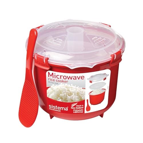 Sistema Microwave Rice Cooker | Perfect for Cooking Rice, Polenta & Couscous | Medium 2.6L | Non Stick, BPA Free with Lid | Red/Clear - Image 2