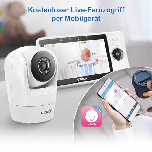 Vtech Smart Baby Monitor VM901-1W 5" LCD Display, 1080P Camera, 120° Wide Angle View, Night Vision, Remote Pan-Tilt Zoom, Two-Way Talc, Works with iOS and Android, WiFi - Image 6