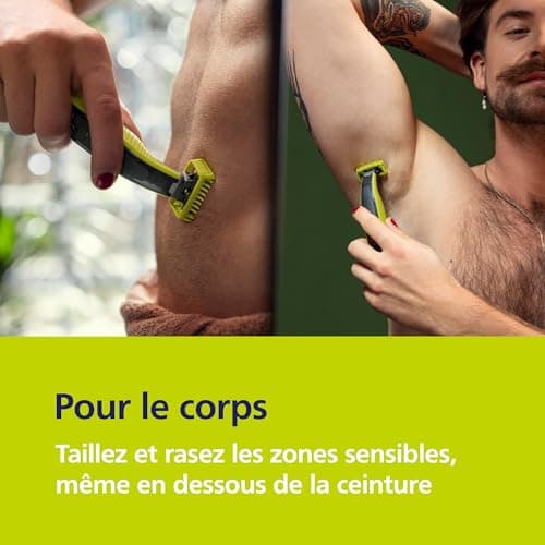 Philips OneBlade 360 Authentique Visage + Corps - Tondeuse à barbe électrique, tondeuse corps et rasoir avec technologie de lame 360, 2 lames 360, 4 sabots barbe de 3 jours, 1 kit Corps, QP2834/31 - Image 6