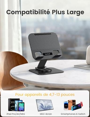 Lamicall Tablet Stand, Desktop Tablet Stand – [360° Rotating Metal Base] Adjustable Portable Folding iPad Holder for iPad Pro, Air, Mini, Samsung, iPhone and Other 4.7-13 Inches - Image 7