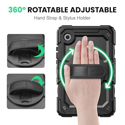 SEYMAC Case for Samsung Galaxy Tab A11/A9 8.7 Inch 2025/2023, Shockproof Case for Galaxy A11 with Screen Protector, 360° Rotating Stand/Hand Strap, Shoulder Strap, with Pen Holder, Black - Image 5