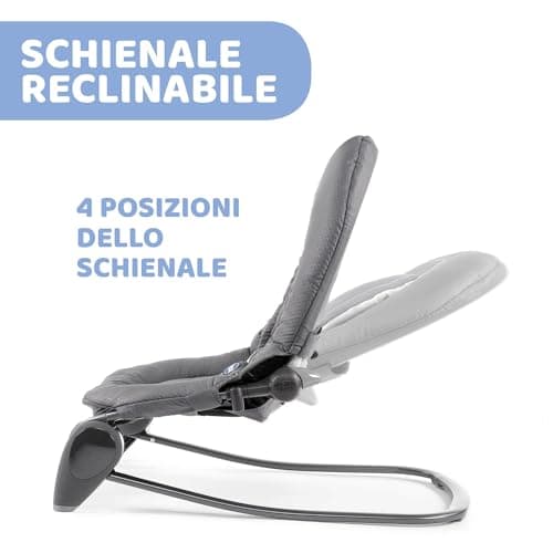 Chicco Hooplà Adjustable Baby Bouncer for Babies from Birth to 18 kg, Fixed or Rocker Position, with Play Bar, Adjustable Backrest and Reducing Cushion, Compact Closure, Moon Grey - Image 5