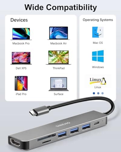 SINEHO 7-in-1 USB C Hub, USB C Adapter with HDMI 4K, 100W PD, 3 USB-A Data Ports, SD/TF Card Reader - Compatible with MacBook, Dell XPS, Surface Pro and More - Image 8