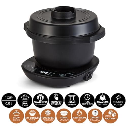 Yum Asia Kotori Donburi Mini Rice Cooker with Advanced Fuzzy Logic, Ninja Ceramic Bowl (1 Cup, 0.18L), 3 Rice Functions, 3 Multicooker Functions, LED Display, 220-240V (Charcoal Black) - Image 3