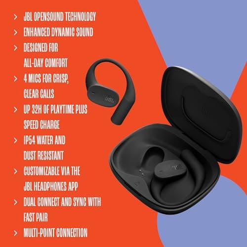 JBL Sense Lite True Wireless Open Earbuds, Ear Hook, Air Conduction, OpenSound, 32 Hours Battery Life, IP54 Waterproof, Compatible Headphones, Black - Image 5