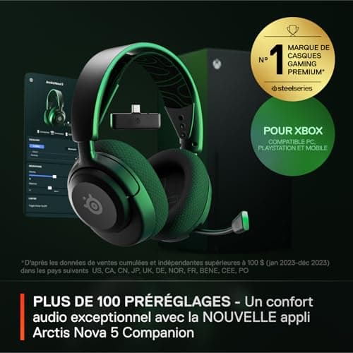 SteelSeries Arctis Nova 5X Casque Gaming Xbox Sans Fil - Haut-parleurs magnétiques néodyme - 100+ profils audio - Batterie 60h - 2,4GHz/BT - Micro ClearCast Gen 2.X - Pour Xbox, PS, PC, Switch, Mobile - Image 3