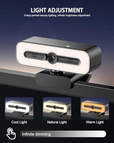 4K UHD Ring Light Webcam for PC, 1080P Web Camera with Dual AI Noise-Cancelling Mics, Auto Light Correction, Privacy Cover, 73°FOV, PDAF Autofocus, Privacy Cover, for Streaming, Conference, Zoom - Image 3