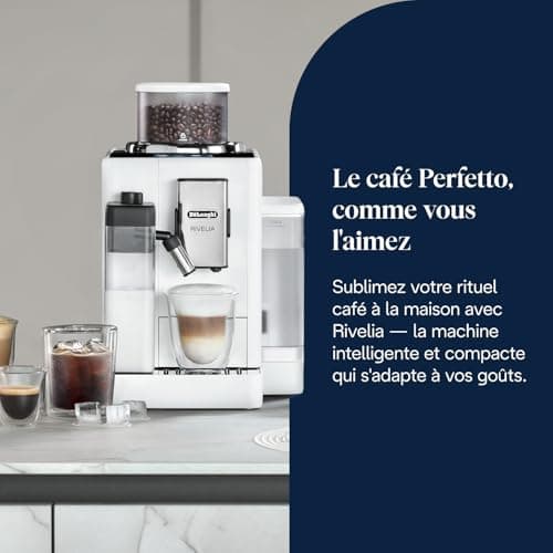 De’Longhi Rivelia - Perfetto Machine à Café Automatique avec LatteCrema Mousseur,16 Boissons Enregistrées, Écran Tactile Couleur, Réservoir à Grains Interchangeables, Blanc (EXAM440.55.W) - Image 3