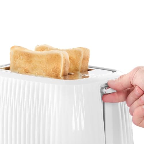 Russell Hobbs Toaster with 2 wide slots (6 browning levels, elevation, defrosting, baked warmers, automatic shut-off, removable crumb collector, white textured design) Eden 27370-56 - Image 5