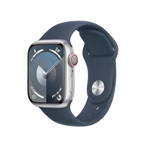 Apple Watch Series 9 [GPS + Cellular, 41mm] Silver Aluminum Case with Storm Blue Sports Strap, M/L (Refurbished) - Image 2