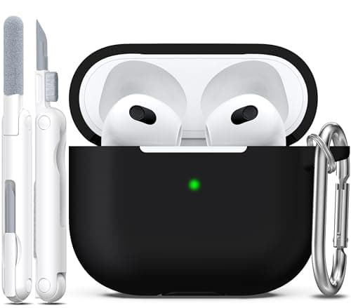 R-fun Compatible with AirPods 3rd Generation 2021 Charging Case Cover, Soft Silicone Protective Case Compatible with Apple Airpod 3 Gen with Cleaner Kit & Keychain, Black - Image 3