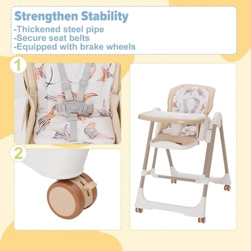 5 en 1 chaise haute bébé evolutive, pliable chaises hautes enfant,transats et balancelles transat haut inclinable bébé confort chaise reglable hauteur,highchair Baby Portable Foldable high - Image 6