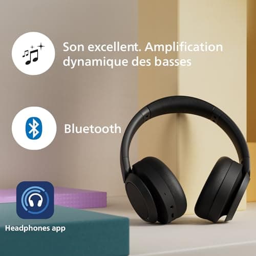 Philips TAH6509BK/00 Casque sans Fil Bluetooth Supra-auriculaire à réduction de Bruit - Excellente qualité d'appel, Compatible avec Les Assistants vocaux et jusqu'à 70 Heures d'autonomie - Noir - Image 7