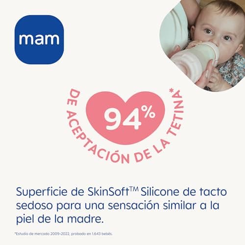 MAM Anti-Colic 260 ml Anti-Colic Bottle with Ventilation Base, Self-Sterilising MAM Bottle with No. 1 Extra Soft Silicone Teat, 2+ Months Lilac - Image 4