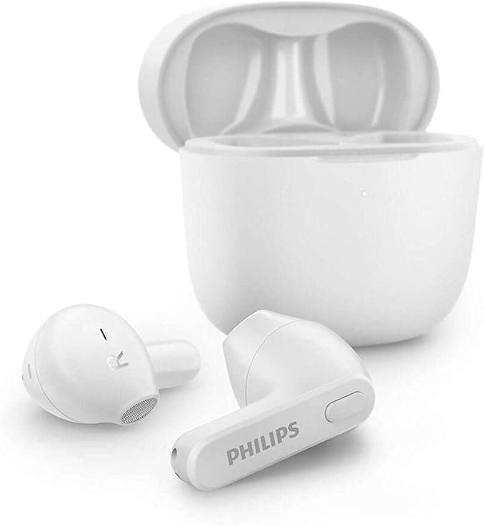 Philips Intra Wireless Headphones - Auxricular for Adults, No Tips, Ultra-Thin Charging Case, Splash and Sweat Resistant, Bluetooth, Built-in Mic, White - Image 1
