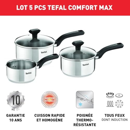 Tefal Comfort Max C973S344 Set of 3 Saucepans 14/16/18 cm + 2 Glass Lids 16/18 cm Induction High Quality Stainless Steel Heat Insulated Handles - Image 3