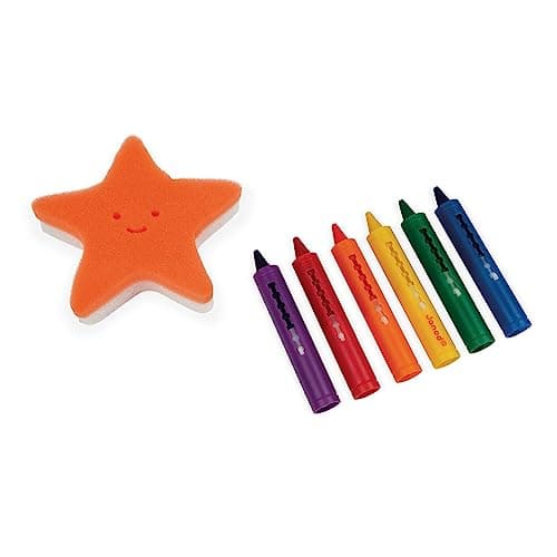 Janod - Fun Bath Colouring Set - Creative Bath Toy - 6 Pencils and 1 Sponge - Early Learning Toy - For Drawing & Writing - From 3 Years Old, J04725 - Image 7