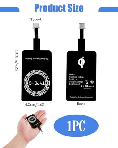 Ultra Fast Wireless Charging Receiver and Adapter 1300mA Type C Qi Wireless Charging Receiver USB Type C Adapter for Google Pixel Samsung Galaxy S21 A52s A72 A32 A12 A51 A50 Android USB C - Image 3