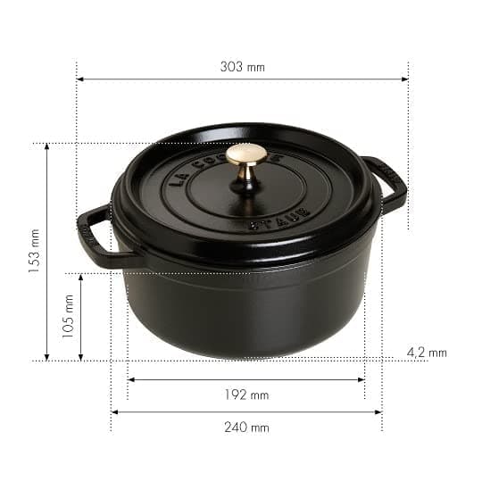 STAUB Enamelled Cast Iron Casserole Dish with Lid, Suitable for All Heat Sources Including Induction, 4 People, 24 cm, 3.80 L, 5 kg, Matte Black - Image 5