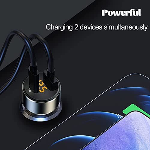 30W USB C Car Charger, Mini USB Adapter 2.4A with LED Voltage Display, 12W USB and 18W PD 12V Car Charger Adapter for Phone, Tablet and Other Mobile Devices - Image 6