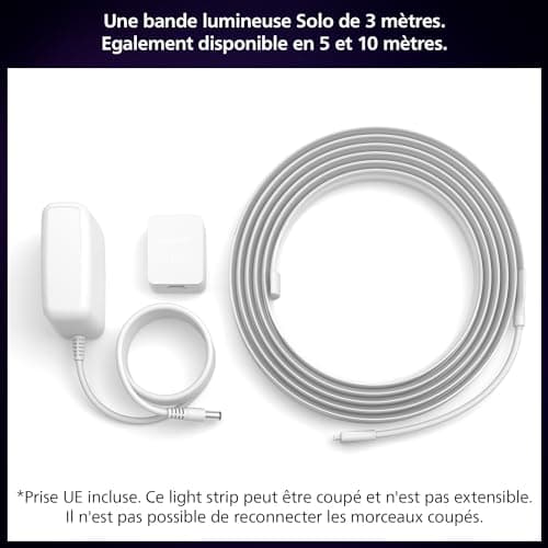 Philips Hue White and Color Ambiance, Kit de base ruban LED Lightstrip 3 mètres Smart LED pour l'intérieur - 1 pack - Contrôle avec Hue App - Fonctionne avec Alexa, Google Assistant et Apple HomeKit - Image 3