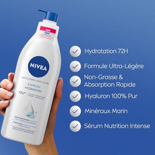 NIVEA Hydration Express Body Lotion 72h (1 x 400 ml) - Pure Hyaluronic Acid Moisturizing Body Lotion - Fast Moisturizing Body Care - Nourishing Serum for Normal Skin - Image 4