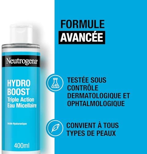 Neutrogena – Eau Micellaire Triple Action Hydro Boost (flacon de 400 ml) – Nettoyant pour le visage enrichi en acide hyaluronique – Démaquillant pour éliminer les impuretés et booster l'hydratation - Image 8