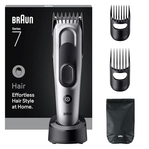 Braun Tondeuse à cheveux professionnelle série 7, pour homme, 5 outils de coiffage, 17 longueurs, lame tranchante à vie, autonomie de 50 minutes, sans fil, lavable, HC7590 – Gris - Image 3