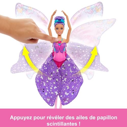 Barbie From Dancer to Butterfly Transformation Doll 2 in 1 with Open Wings Purple Hair Headband and Removable Tutu HXJ10 - Image 4