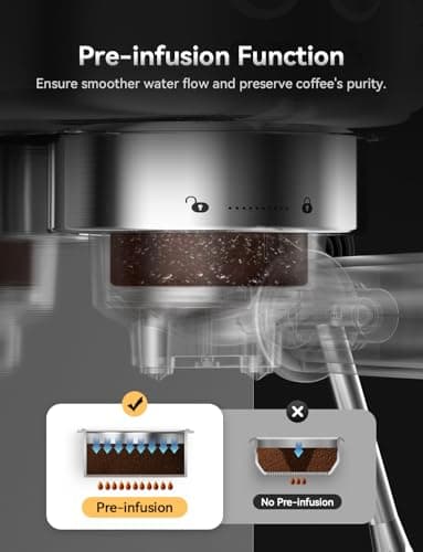 Neretva Machine a Cafe 20 Bar, Cafetière Expresso 1350W Compacte En Acier Inoxydable Avec Mousseur À Lait & Écran LED Machine à Cafe Utiliser Pour La Maison Capacité 1,3L - Espresso/Macchiato/Latte - Image 5
