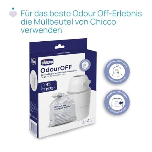 Chicco Telescopic Nappy Bin, Compact Odour Proof, Nappy Disposal, Foldable and Space-Saving Bin, No Need for Refills, Uses Normal Bin Liners, White - Image 9
