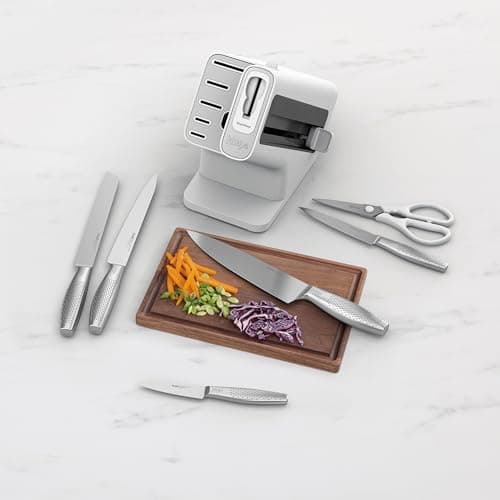 Ninja StaySharp 6 Piece Stainless Steel Knife Set with Built-in Sharpener, Kitchen Scissors and Chef's Knife, Slicing, Bread Knife, All Purpose and Paring Knife, White, K62006EUWH - Image 4