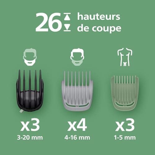 Philips Multigroom série 7000 Tondeuse tout-en-un 19 accessoires – tondeuse pour barbe, cheveux et corps, lames en métal auto-affûtées, 26 hauteurs de coupe (0,5-20 mm), modèle MG7962/30 - Image 6