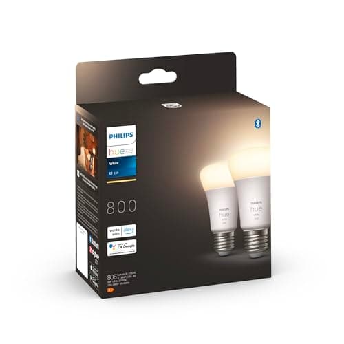 Philips Hue White E27 Smart LED Bulbs, 60W Equivalent, 800 Lumens, Bluetooth Compatible, Pack of 2, Works with Alexa, Google Assistant and Apple Homekit, Older Generation - Image 2