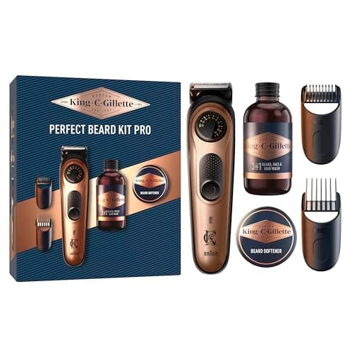 Gillette King C. Coffret Cadeau Homme, Kit Soin De Barbe Inclus Tondeuse PRO Electrique, Roue De Précision Pour 40 Longueurs De Barbe Pour Un Rasage Efficace, Mini Nettoyant, Mini Baume, 2 Sabots - Image 3