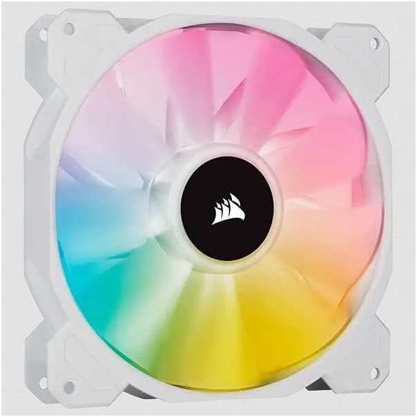 Corsair Corsair iCUE SP140 RGB ELITE Performance 140 mm PWM Fan (Corsair AirGuide Technology, Eight Adjustable RGB LEDs, Quiet Noise Level 18 dBA, PWM Controlled, Up to 1200 RPM) White