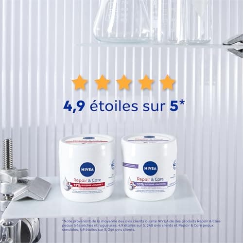 NIVEA REPAIR & CARE Baume Réparateur Visage, Corps & Mains Peaux Sèches & Sensibles (1 x 400 ml), Crème à la glycérine & panthénol anti-démangeaison, Soin corps hydratant non parfumé 72H - Image 5