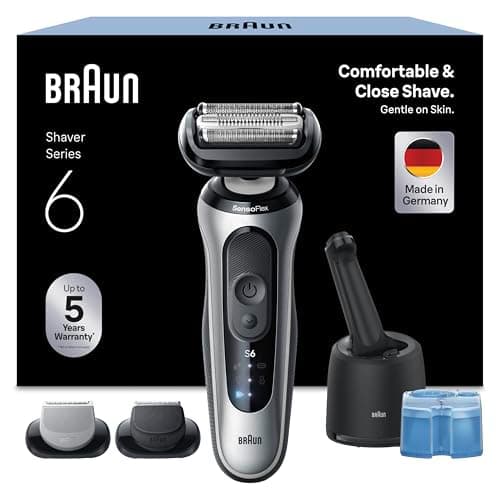 Braun Men's Electric Shaver Series 6 62-S7650CC Silver, Waterproof, Flexible Blades for Gentle Shaving and Shaving, 2 Shaving Modes, Body Trimmer, Cleaning Station Set - Image 3