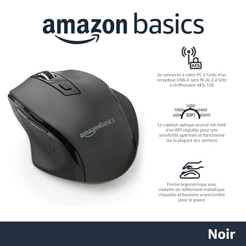 Amazon Basics Ergonomic Wireless Mouse - Adjustable DPI - Black - Image 3