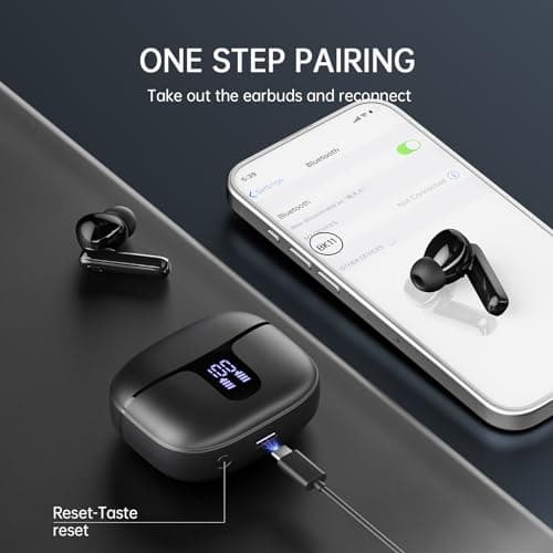 Wireless Bluetooth Headphones, Wireless In-Ear HiFi Stereo Earphones with Noise Reduction ENC, 40H Battery Life, IP7 Waterproof, LED Display, One-Step Pairing, For Sports/Phone/Work - Image 8