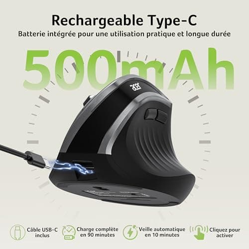 acer Ergonomic Wireless Mouse, 2.4 GHz Rechargeable Mouse, Vertical Mouse 1600PPP, 6 Buttons, Computer Mouse with USB Receiver for PC, iMac, Desktop - Image 5