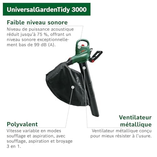 Bosch Vacuum Cleaner/Leaf Blower/Shredder - UniversalGardenTidy 3000 (3000 W, 50 L Collection Bag, Variable Speed, for Blowing, Vacuuming and Grinding Leaves, in Cardboard Box) - Image 3
