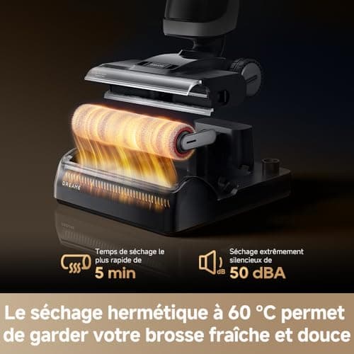 dreame H14 Dual Aspirateur Laveur 5-en-1, à Rapport Intelligent, Modèle à Plat, Lavage à de Brosse à 60 °C, Séchage à 60 °C en 5 Min, GlideWheel, 18 kPa, Racleur Démêlant, Tête de Brosse à LED - Image 7
